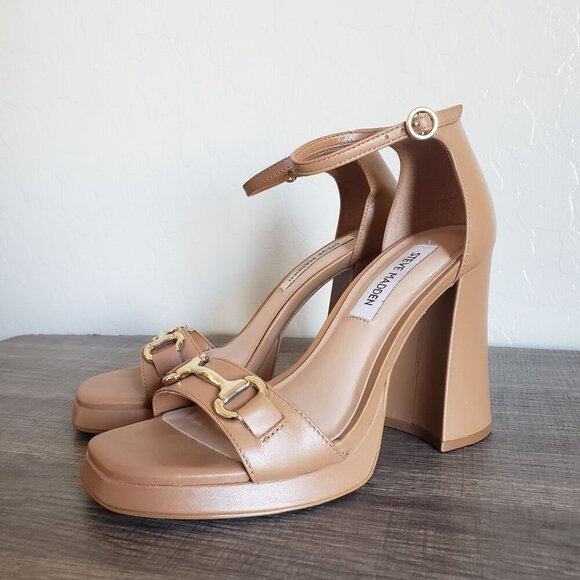Steve Madden Cienna Horsebit Leather Chunky Heeled Sandals Tan Women's 7 Neutral - Picture 11 of 11